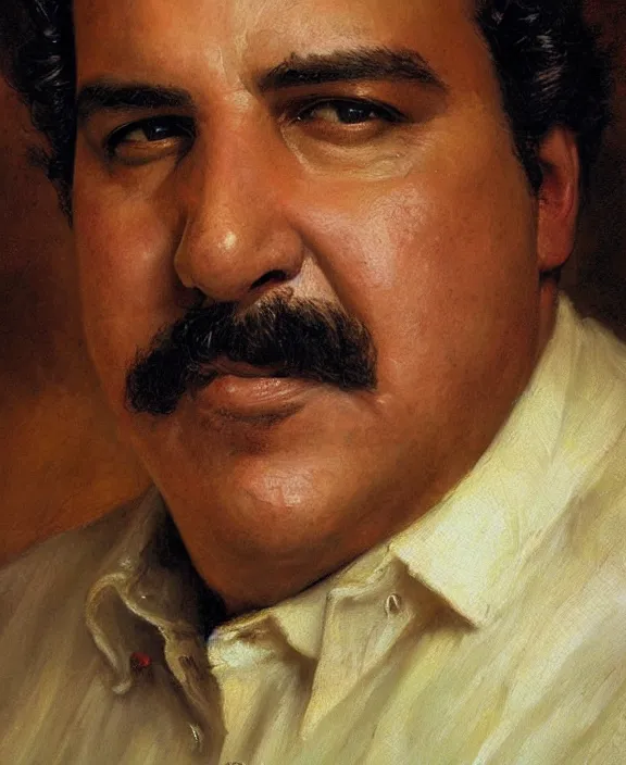 Prompt: portrait of pablo escobar, joyful, highly detailed painting by gaston bussiere, craig mullins, j. c. leyendecker 8 k,