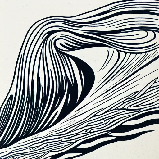 Prompt: line drawing of a crashing ocean wave, thin long fine lines, ultra detailed, woodblock print, 8k