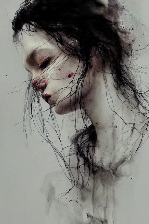 Image similar to sad woman portrait art by agnes cecile, beautiful, soft, smooth, solitude, dramatic, peaceful