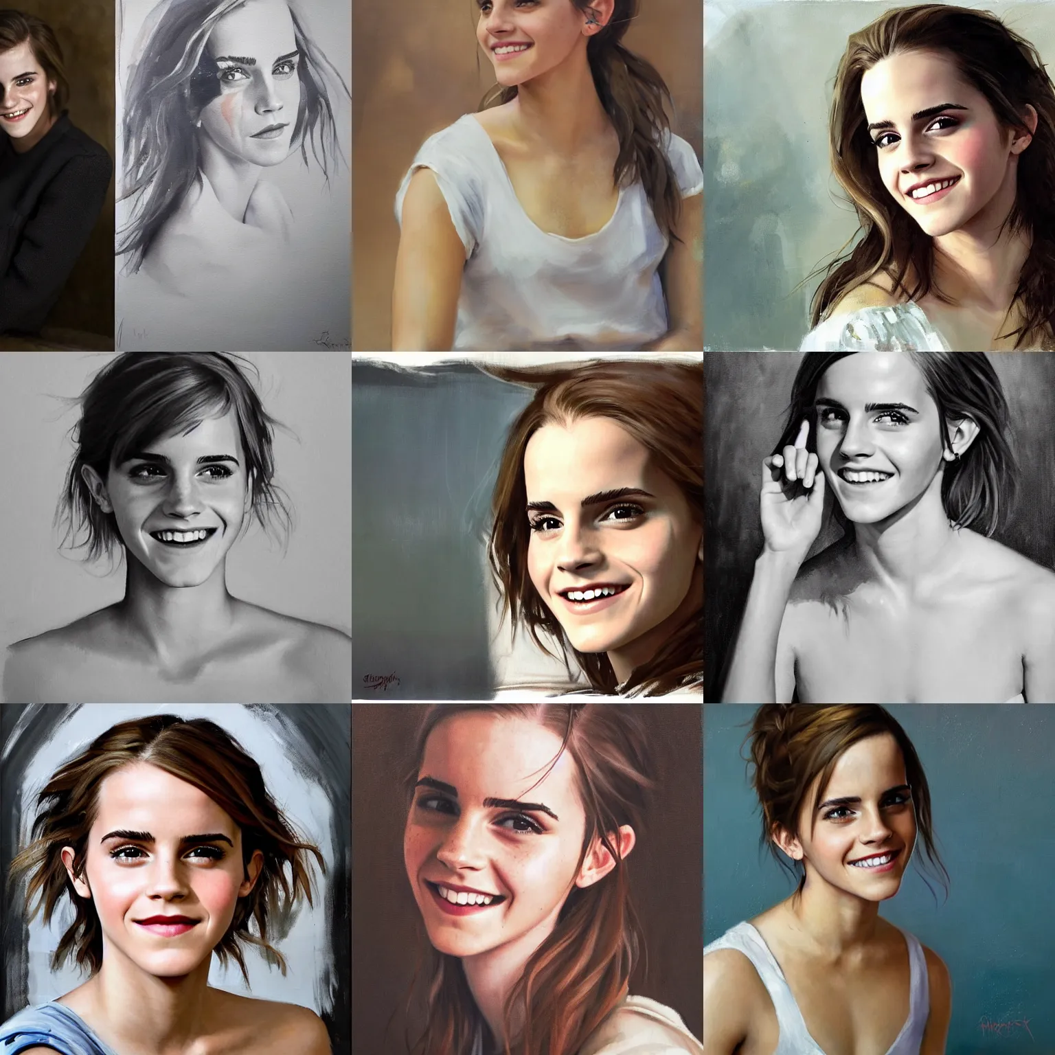 Prompt: emma watson smiling painting by james gurney greg rutkowski photo by angelique boissiere photo by angelique boissiere canon eos r 3