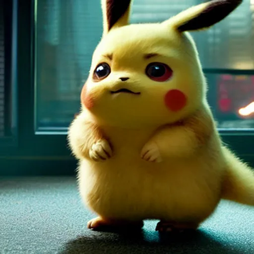 Prompt: movie still of fat detective Pikachu