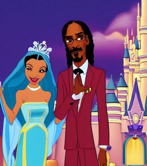 Image similar to Snoop Dogg as a Disney princess, animated movie still.