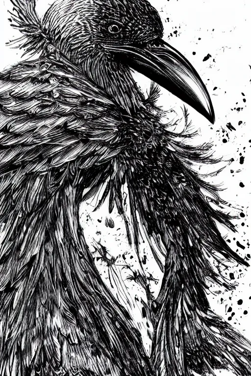 Image similar to crow, highly detailed, digital art, sharp focus, trending on art station, kentaro miura manga art style