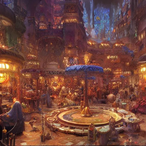 Image similar to The great Bazaar, fantasy art by Donato Giancola, Craig Mullins, digital art, trending on artstation