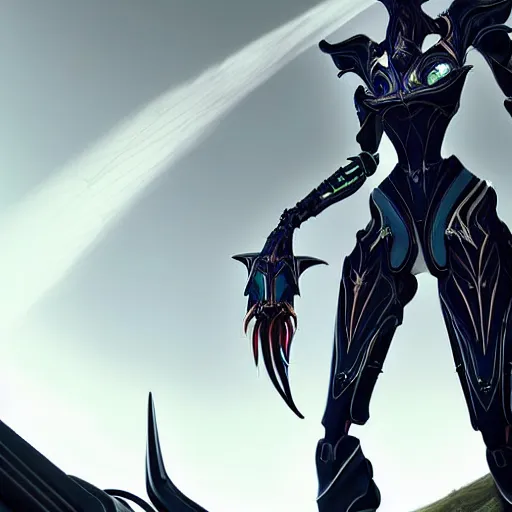 Image similar to highly detailed exquisite warframe fanart, worms eye view, looking up at a giant 500 foot tall beautiful saryn prime female warframe, as a stunning anthropomorphic robot female dragon, sleek smooth white plated armor, unknowingly posing elegantly over your view, walking toward you, you looking up from the ground between the magnificent towering robotic legs, giant sharp intimidating robot dragon feet about to crush your pov, you're nothing but a bug to her, proportionally accurate, anatomically correct, sharp claws, two arms, two legs, camera close to the legs and feet, giantess shot, upward shot, ground view shot, leg and thigh shot, epic shot, high quality, captura, realistic, professional digital art, high end digital art, furry art, macro art, giantess art, anthro art, DeviantArt, artstation, Furaffinity, 3D realism, 8k HD render, epic lighting, depth of field