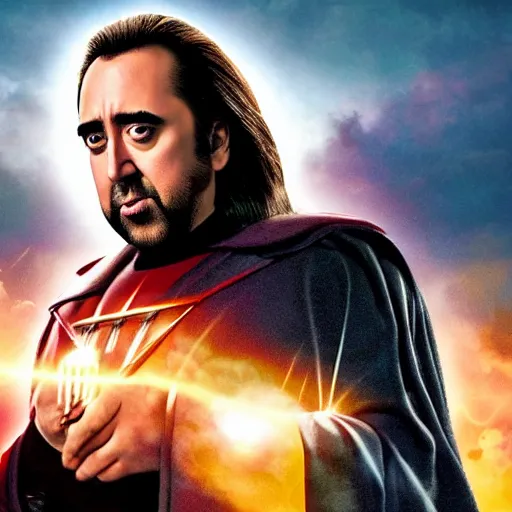 Image similar to a fat nic cage playing magneto, hd digital photography, mobie still