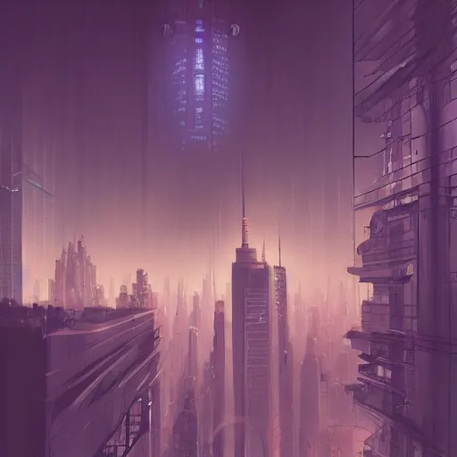 Cyberpunk-style depiction of warsaw with a retro-futuristic lighting