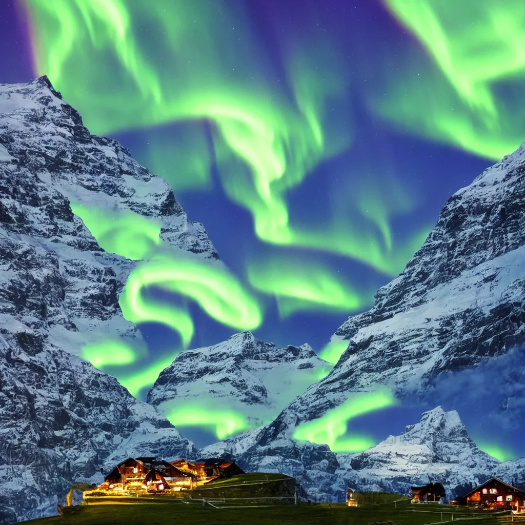 Image similar to Amazing Switzerland landscape with Northern lights