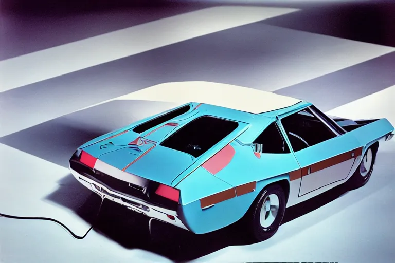 Image similar to designed by Giorgetto Giugiaro stylized poser of a single 1972 Citroen AMC AMX/3, neon lights, ektachrome photograph, volumetric lighting, f8 aperture, cinematic Eastman 5384 film