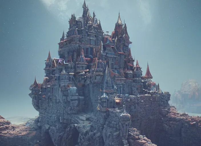 Image similar to a kingdom, a castle on the moon. intricate artwork by Tooth Wu and wlop and beeple. octane render, hyper realism, 8k