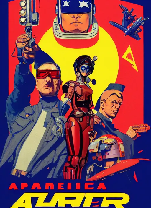 Image similar to american propaganda poster. cyberpunk pilot. portrait by jean giraud and anton otto fischer and john philip falter and will eisner and gil elvgren and pixar. realistic proportions. character art. science fiction d & d. overwatch, rb 6 s, cyberpunk 2 0 7 7, blade runner 2 0 4 9.