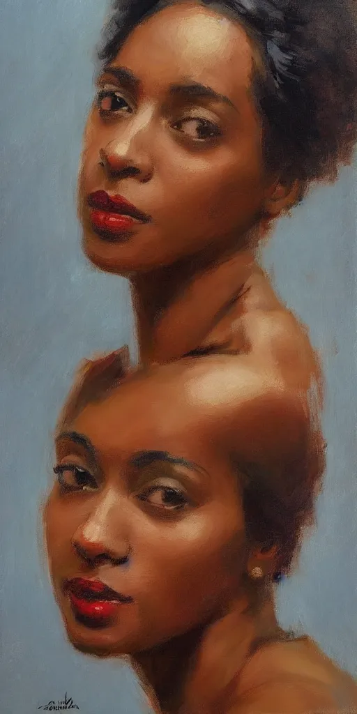 Image similar to impressionist portrait of a Black woman by Suchitra bhosle.