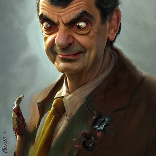 Image similar to Mr Bean as a fantasy D&D character, portrait art by Donato Giancola and Bayard Wu, digital art, trending on artstation, 4k