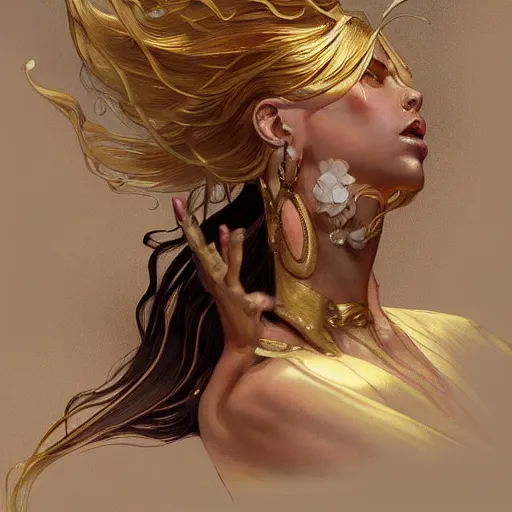 Image similar to Sandman with a gold suit, portrait, intricate, elegant, highly detailed, digital painting, artstation, concept art, smooth, sharp focus, illustration, art by artgerm and greg rutkowski and alphonse mucha