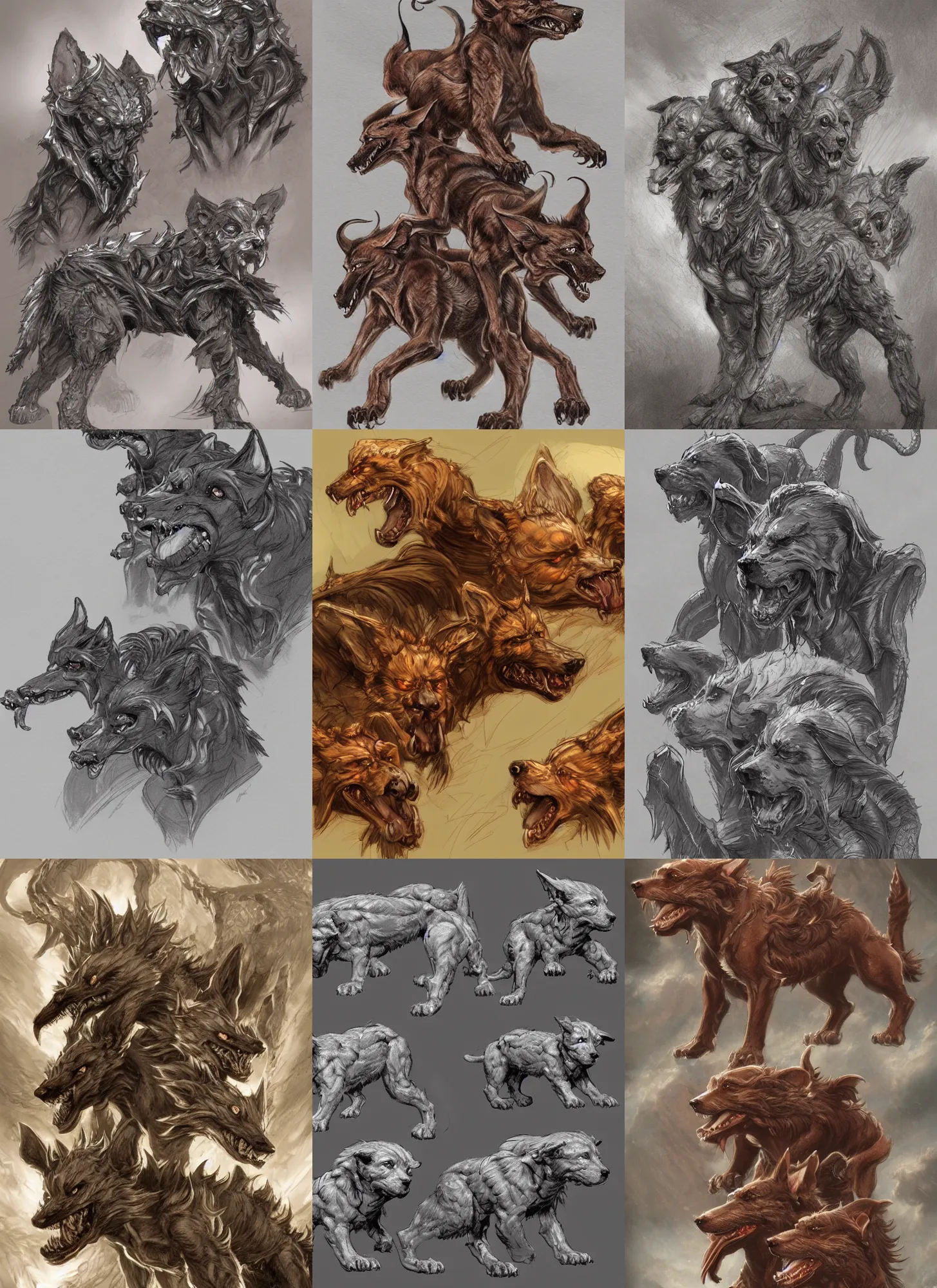 Prompt: intricate concept art of Cerberus, by greg rutowski and thomas kinkade, Trending on artstation