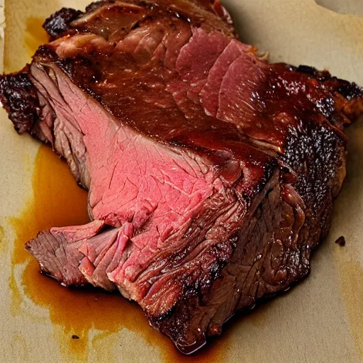 Image similar to chuck roast norris, food photo of chuck norris face on chuck roast