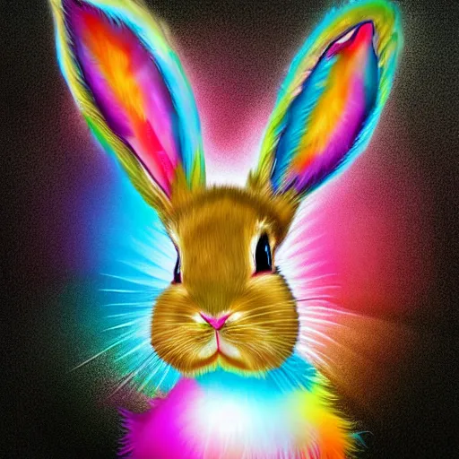 Image similar to cute fluffy tan lop eared bunny rabbit with long colorful mohawk hairstyle detailed painting 4 k