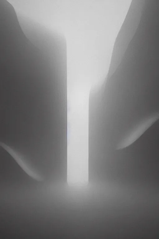 Prompt: professional render of a single massive beautiful neo - futuristic matte symmetrical elongated oval monolith emerging from fog by ilm and denis villeneuve, emmanuel shiu, zaha hadid, sunset, white vapor, architectural scale, dark background, hyperrealism, matte painting, very high detail, volumetric, trending on artstation, cgsociety, rendered in octane