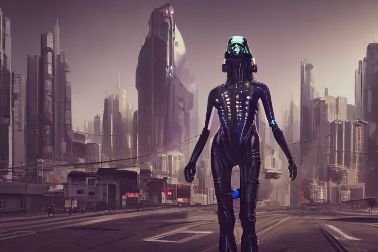 Image similar to cyberpunk alien concept inspired street, futuristic look, highly detailed body, very powerful, photorealistic camera shot, bright studio setting, studio lighting, crisp quality and light reflections, unreal engine 5 quality render