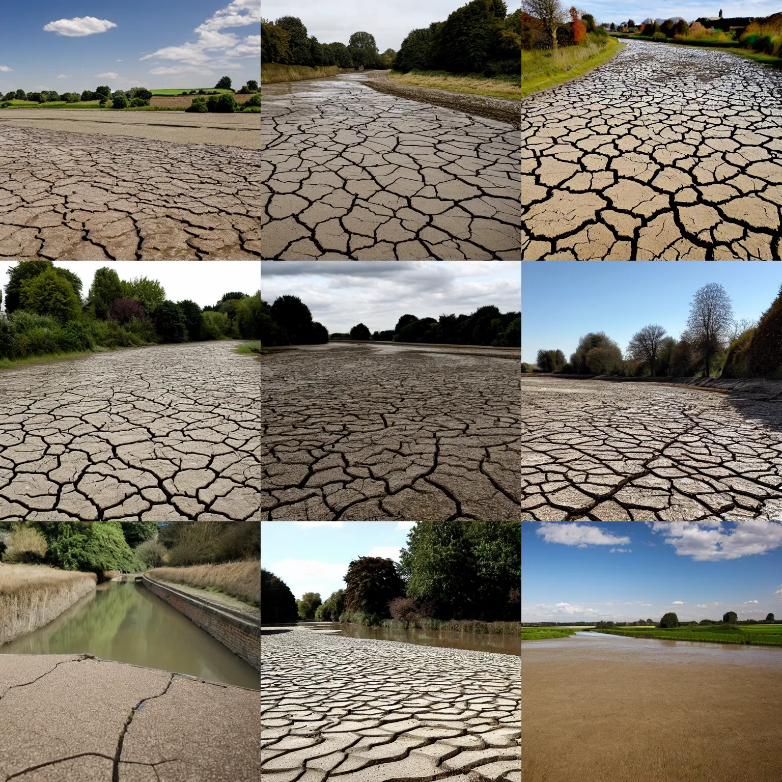 Prompt: dried up riverbed of the river stour in canterbury, in a drought