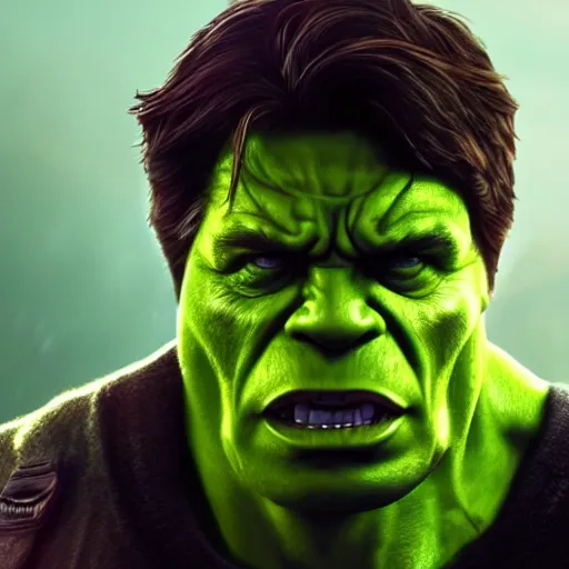 Prompt: emma watson as the incredible hulk, concept artstyle, artstation, vibrant, digital art, wide shot, full view, hd, cinematic shot, highly detailed, dramatic, illustration, ultra realistic, 8 k, 4 k