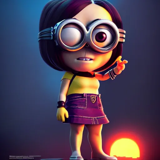 Image similar to minion funko pop, by tom bagshaw and ilya kuvshinov, rtx rendering, octane render 1 2 8 k, maya, extreme high intricate details by wlop, digital anime art by ross tran, medium shot, composition by sana takeda, dramatic lighting by greg rutkowski