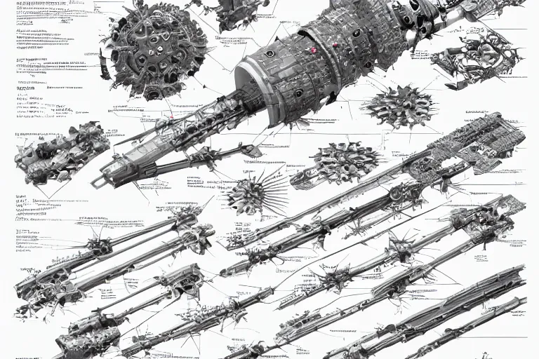 Image similar to aesthetically pleasant technical drawing of an open - source nuclear weapon machinery, hyperdetailed, complex, intricate, exploded view!!, 4 k, trending on artstation