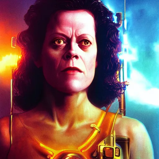 Prompt: sigourney weaver as goddess athena, hyperdetailed, hyperrealistic, volumetric lights, golden hour, 8 k, trending on artstation