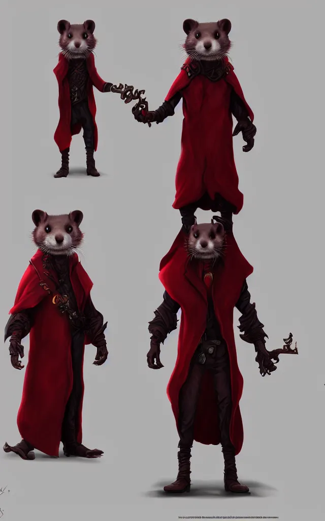 Image similar to a anthropomorphic ferret is a dark warlock dressed red robes, he's very menacing and evil, hyperdetailed, artstation, cgsociety, 8 k