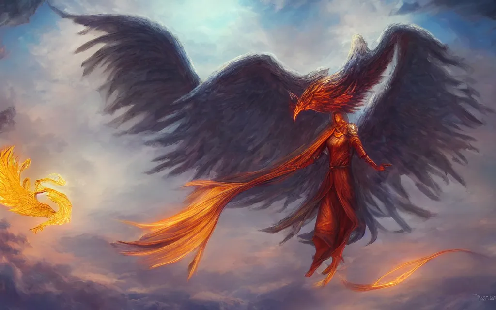 Image similar to epic magic, a phoenix in the air, mystical energy in the air, d & d fantasy digital painting, hd, 4 k, 8 k