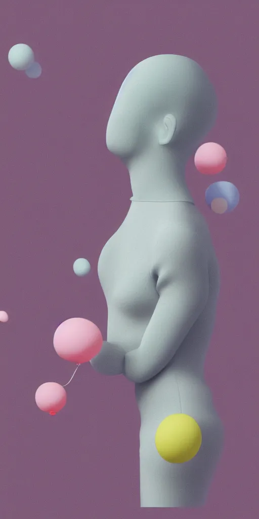 Image similar to 3d matte render, Hsiao-Ron Cheng, balloons, pastel colors, hyper-realism, pastel, polkadots, minimal, simplistic, amazing composition, woman, vaporwave, wow, Gertrude Abercrombie, Beeple, minimalistic graffiti masterpiece, minimalism, 3d abstract render overlayed, black background, psychedelic therapy, trending on ArtStation, ink splatters, pen lines, incredible detail, creative, positive energy, happy, unique, negative space, pure imagination painted by artgerm