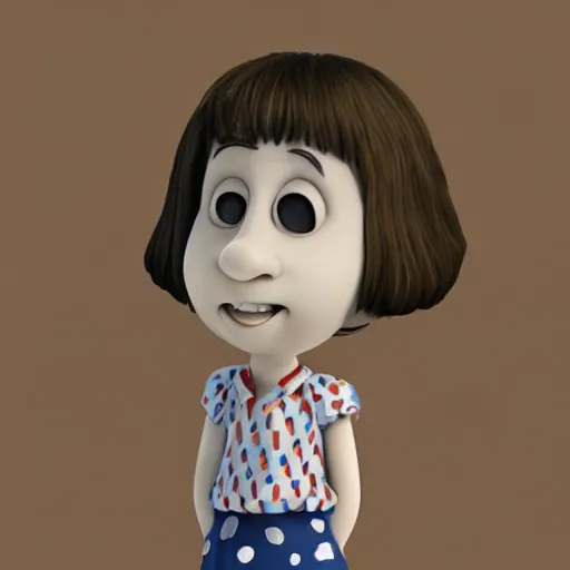 Image similar to 3 d render of mafalda from quino, ocatane render, blender model