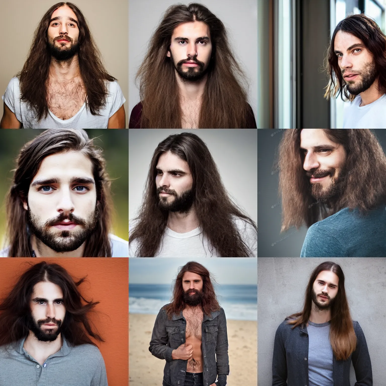 Prompt: a 2 7 yo man with long hair