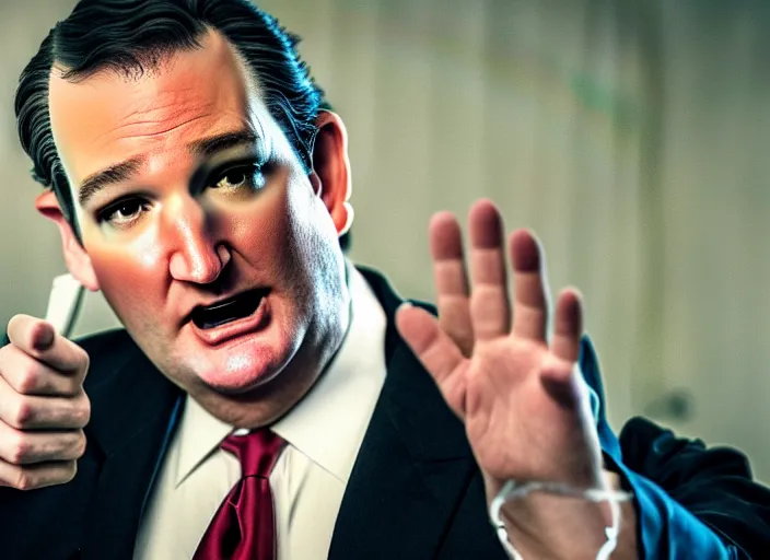 Prompt: ted cruz as the grabber, movie still, from the new black phone movie, 8 k, realistic