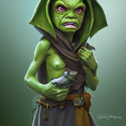 Prompt: Cute Goblin Cleric Girl with large expressive eyes and a scarf, hatched ear, green skin, highly detailed, by Luke Pearson, Cornelia Geppert, artgerm, digital illustration, comic style, concept art