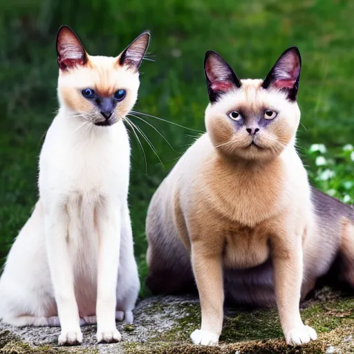 Image similar to professional photograph of a siamese cat looking at a dog