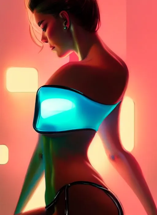 Prompt: glossy tube top, elegant, cyber neon lights, highly detailed, digital photography, trending in artstation, trending in pinterest, glamor pose, concept, smooth, sharp focus, art by artgerm and greg rutkowski