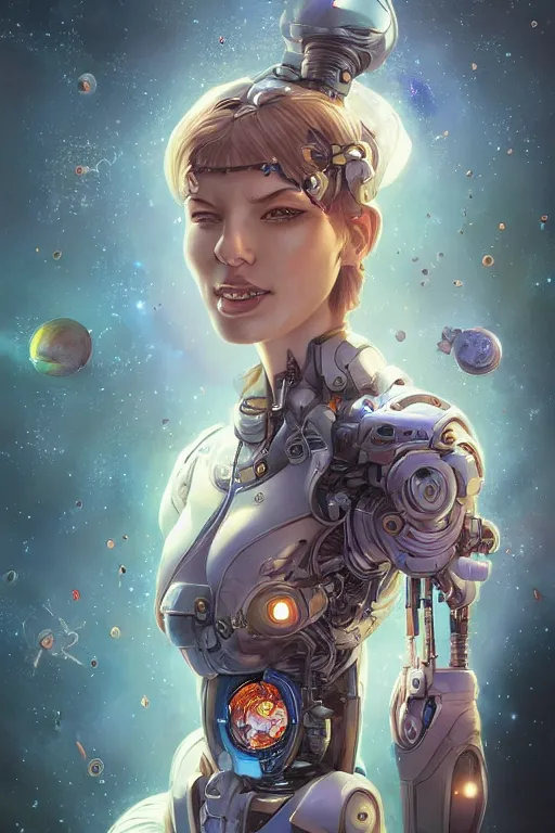 Image similar to a cyborg researcher with exploring space flowers by artgerm and wlop and scott fischer and seb mckinnon, digital art, highly detailed, fireflies, intricate, fantasy, mystical, sharp focus, Trending on Artstation HQ, deviantart, unreal engine 5, 4K UHD image