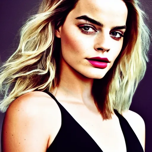 Image similar to margot robbie mixed with kylie jenner mixed with emma watson, photography portrait