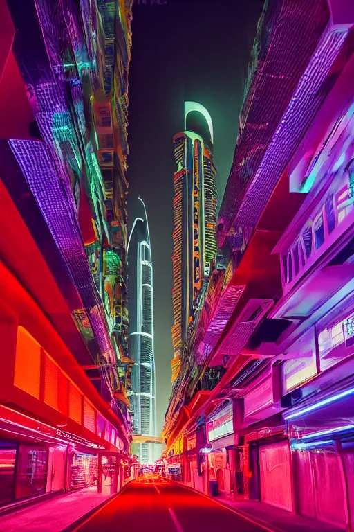 Prompt: neon streets of dubai, 4 k, award winning photo