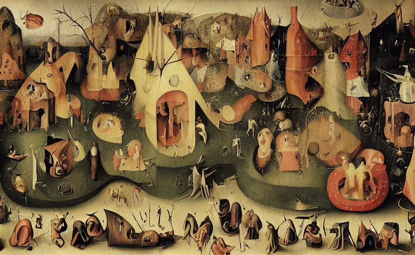 Image similar to my slate theory origin of nonconformity as a surrealistic painting, in the style of hieronymus bosch, digital art, detailed masterpiece