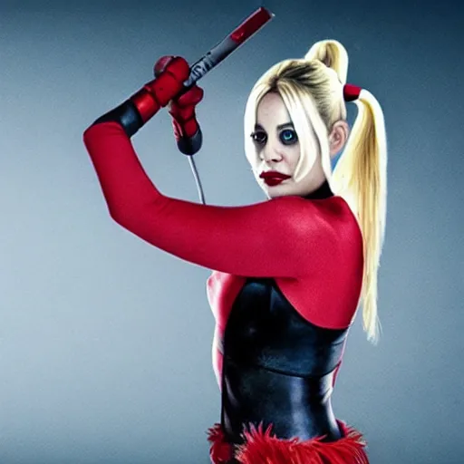 Image similar to A still of Kaley Cuoco as Harley Quinn