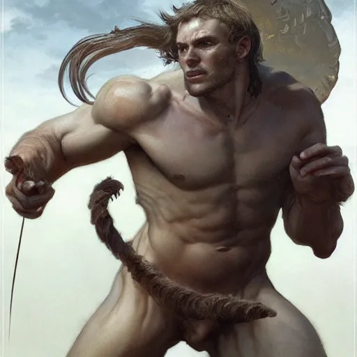 Image similar to ''body portrait of the minotaur, greek mythology, greece, fantasy, dungeons and dragons, d & d, digital painting, artstation, concept art, sharp focus, illustration, art by greg rutkowski and alphonse mucha''