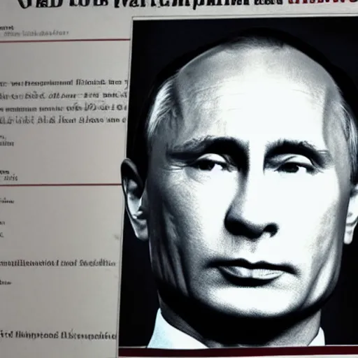 Prompt: vladimir putin on wanted poster