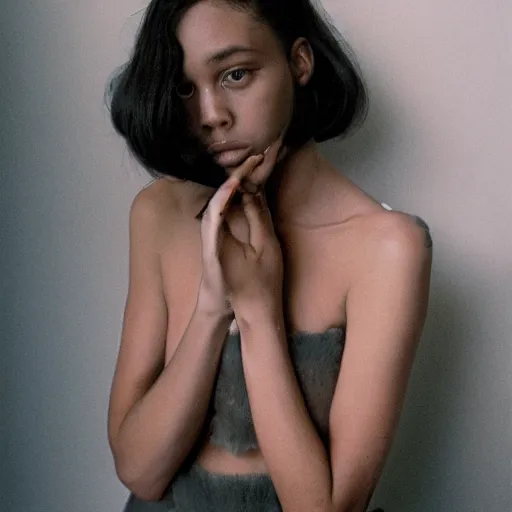 Image similar to realistic! photoshoot for a new vetements lookbook, color film photography, portrait of a beautiful woman, in style of tyler mitchell, 35mm