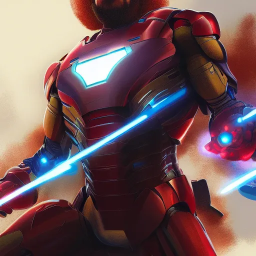 Prompt: Bob Ross is Iron Man, hyperdetailed, artstation, cgsociety, 8k