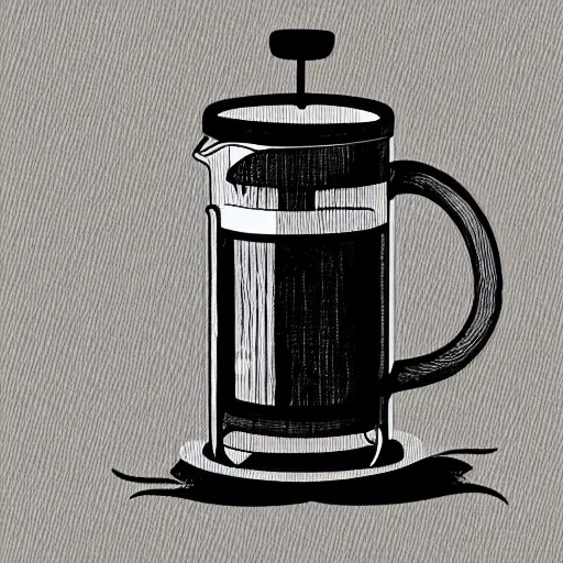 Image similar to french press, coffee, hand drawn, illustration, engraved vector, by alexanderpokusay