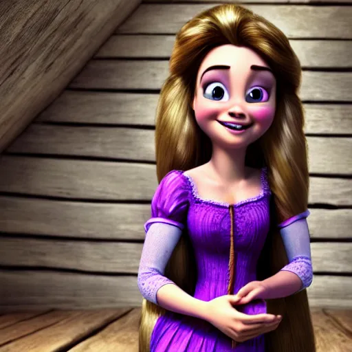 Prompt: rapunzel holding her journal in the attic