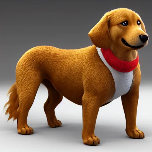 Image similar to 3 d render, high detal, pixar, goldador breed dog