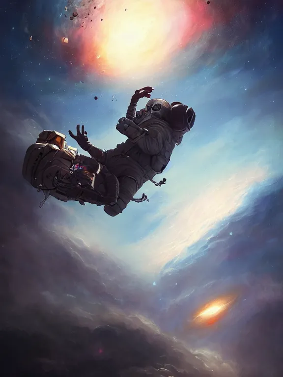 Prompt: photo of 8k ultra realistic astronaut floating in space, dark, stars, full of colour, cinematic lighting, battered, trending on artstation, 4k, hyperrealistic, focused, extreme details,unreal engine 5, cinematic, masterpiece, art by Peter Mohrbacher